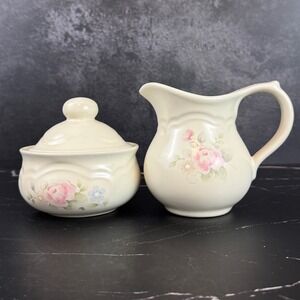 Vintage Pfaltzgraff Tea Rose Pattern Sugar & Creamer Set 1985 Embossed Backstamp